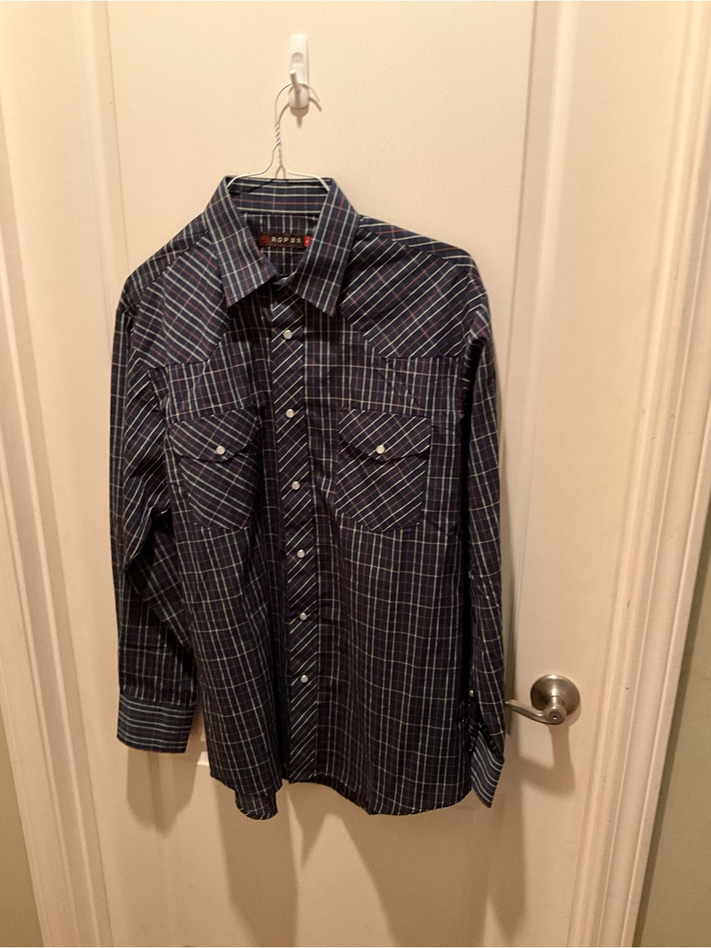 Roper Men's Dark Blue Plaid Western Button-Down Shirt